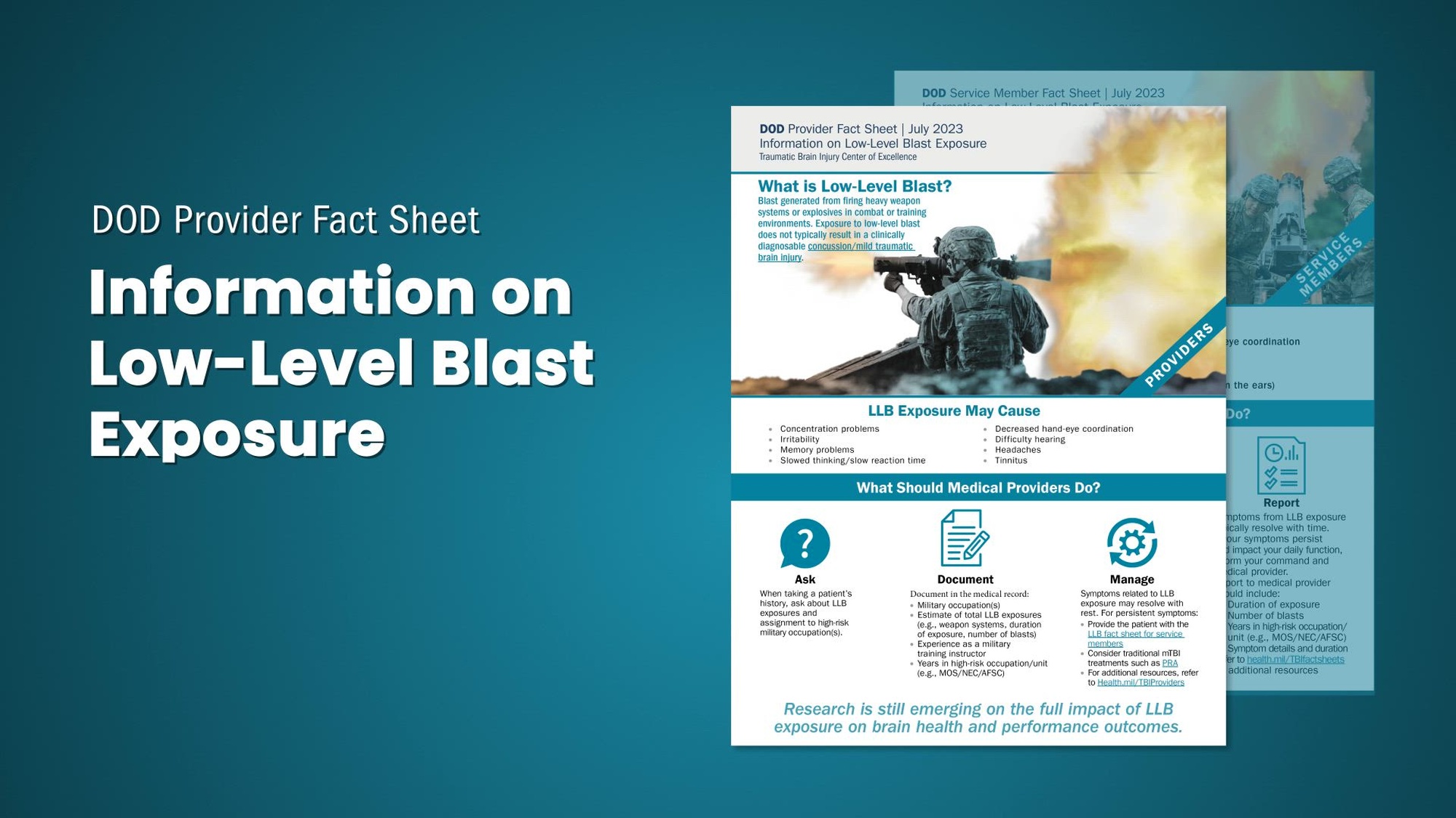 Link to Video: TBI and Low-Level Blast Exposure: What Medical Providers Need to Know