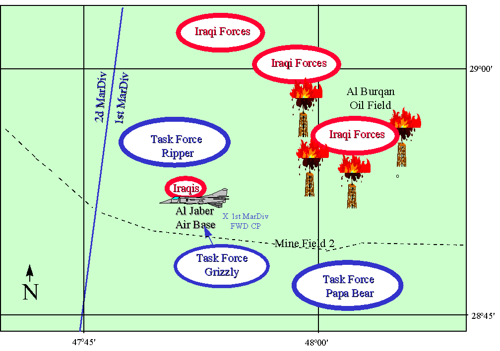 Figure 4. Unit deployment around Al Jaber, Night of Feb. 24/25, 1991
