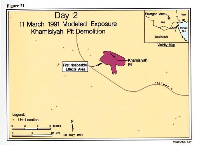 Figure 21. Day 2:  March 11, 1991, Modeled Exposure Khamisiyah Pit Demolition