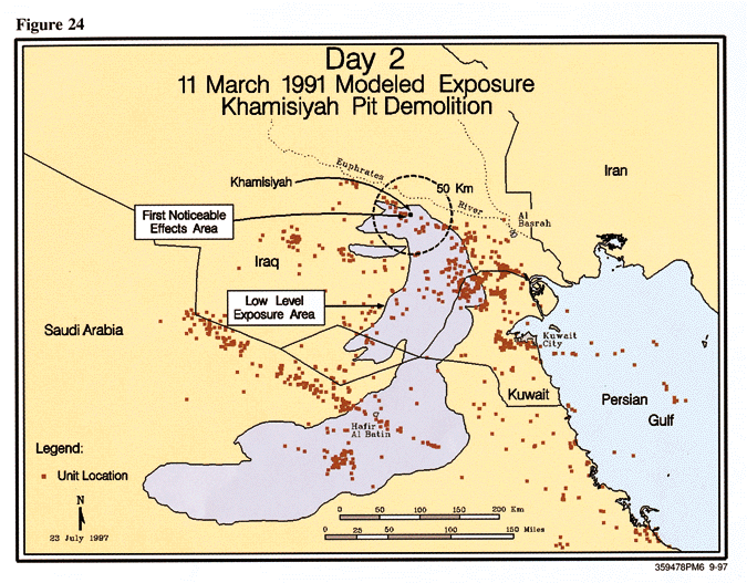 Figure 24. Day 2: March 11, 1991, Modeled Exposure Khamisiyah Pit Demolition