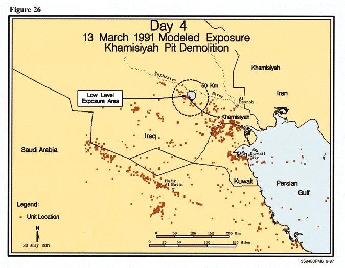 Figure 26. Day 4: March 13, 1991, Modeled Exposure Khamisiyah Pit Demolition