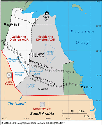 Figure 2. On February 24, 1991, the 1st and 2d Marine Division cleared openings in two Iraqi minefield belt in southern Kuwait
