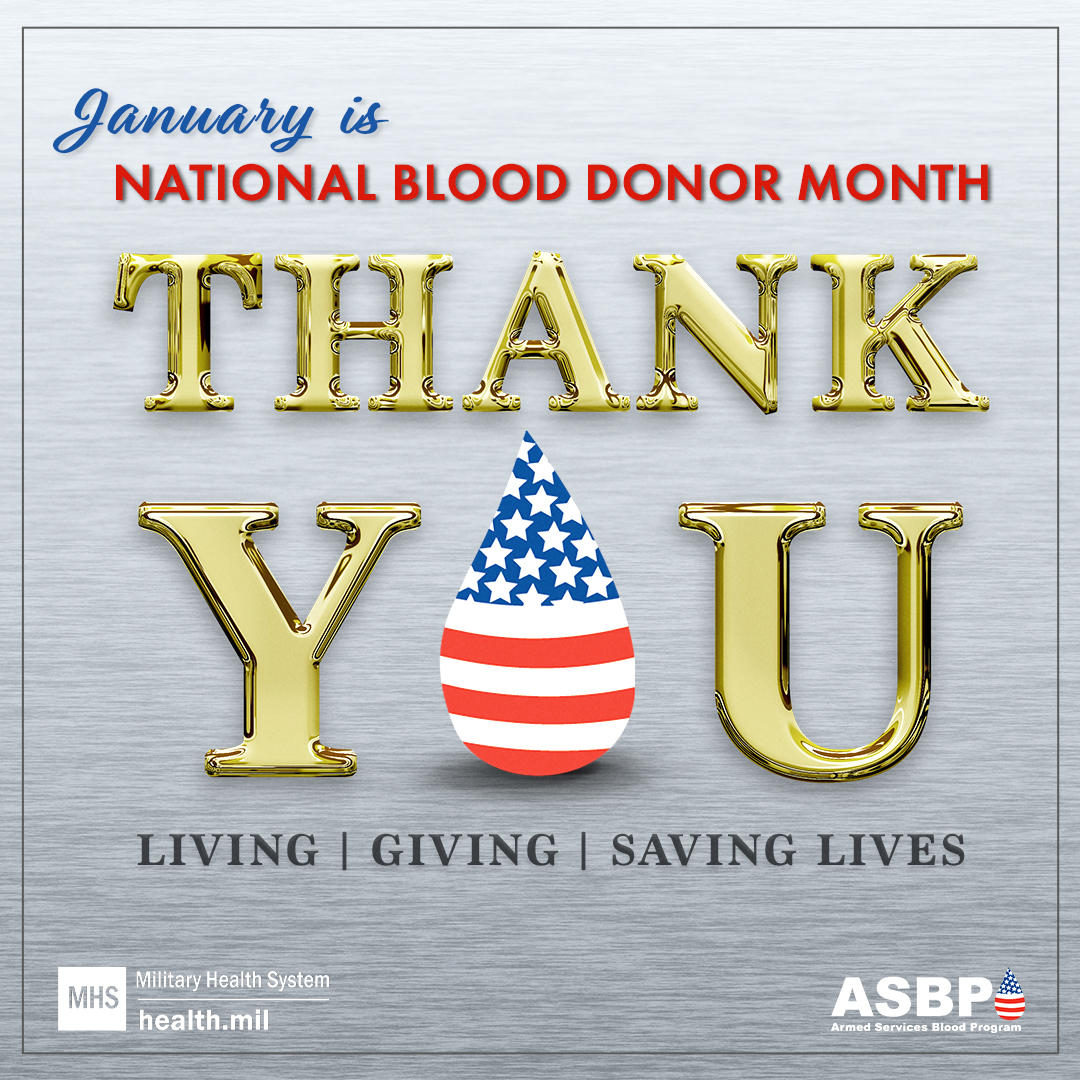 Link to Infographic:  January is National Blood Donor Month. Thank You. Living. Giving. Saving Lives