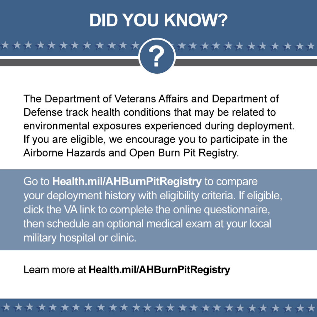 Link to Infographic: Use this graphic to promote the Airborne Hazards and Open Burn Pit Registry on social media