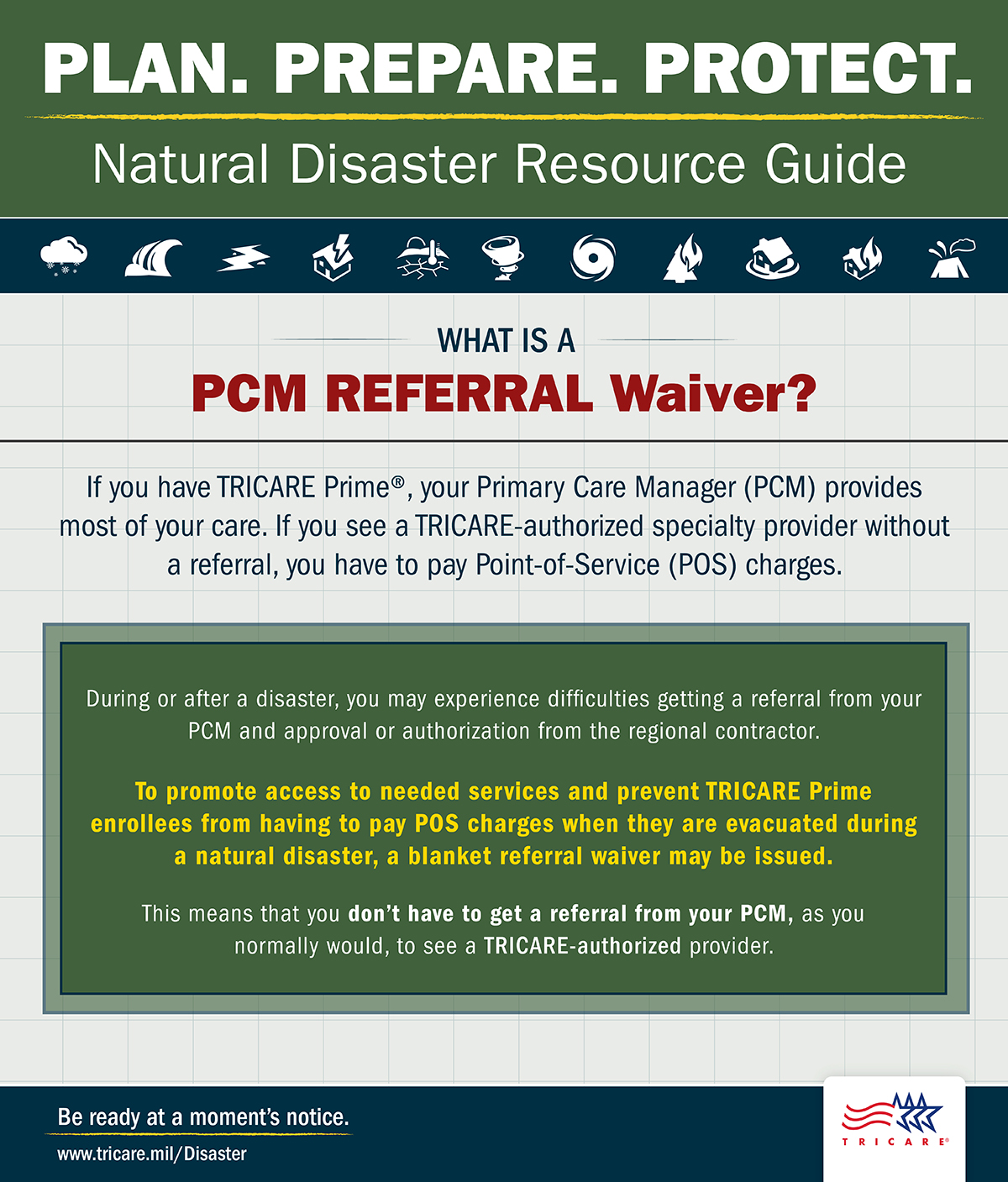 Link to Infographic:  Image describing what a Primary Care Manager Referral waiver is, and when you can obtain a blanket referral waiver during a disaster