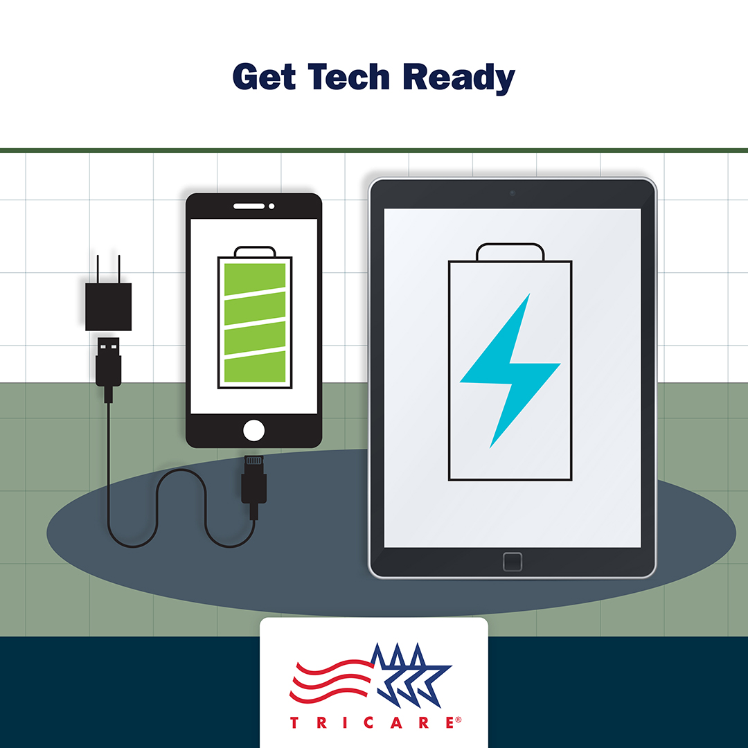 Link to Infographic:  Image of phone and tablet, fully charged with text "Get Tech Ready"
