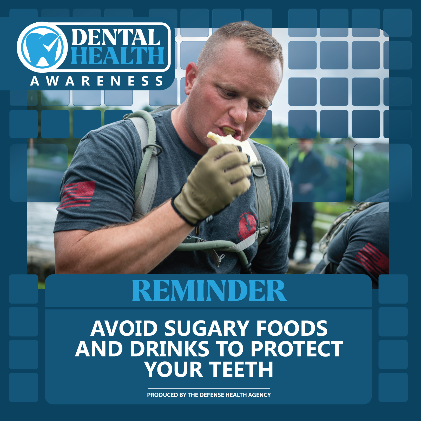 Dental Health Awareness. Reminder - Avoid sugary foods and drinks to protect your teeth