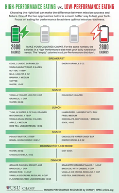  High-performance eating vs. low-performance eating. Choosing the right fuel can make the difference between mission success and failure.