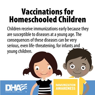 Link to Infographic: Vaccinations for homeschooler children - children receive immunizations early because they are susceptible to diseases at a young age. The consequences of these diseases can be very serious, even life-threatening, for infants and young children