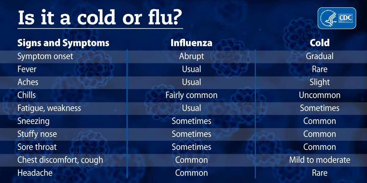 Link to Infographic: Graphic comparing cold and flu symptoms 