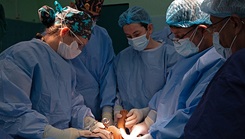 The U.S. Navy’s Expeditionary Medical Facility Juliet, along with Honduran surgeons and residents, perform a complex pediatric reconstructive surgery on a young patient’s leg at Hospital Escuela, Tegucigalpa, Honduras, on Aug. 16, 2023. (U.S. Navy photo by Bobbie A. Camp)