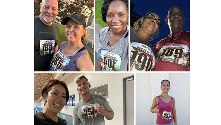 Participants take selfies after completing this year's virtual 5K run or walk. The Army Substance Abuse Program at Camp Zama, Japan, is currently holding the event to promote self-care and highlight resources in support of Suicide Prevention Month. (Courtesy photo)
