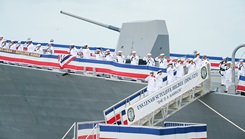 The crew of the Navy’s newest Arleigh Burke-class guided-missile destroyer, USS Lenah Sutcliffe Higbee (DDG 123) brings the ship to life during its commissioning ceremony in Key West, Florida. DDG 123 is the second U.S. Navy warship to honor Lenah Sutcliffe Higbee, the first living woman to receive the Navy Cross for her leadership of the Navy Nurse Corps during World War I. (Photo By Petty Officer 2nd Class Nicholas Huynh)