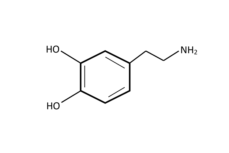 Image of A dopamine molecule.