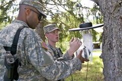 Preventive medicine specialists check an insect trap