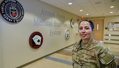 U.S. Air Force Master Sgt. Alyssa Williams, senior enlisted leader, poses for a photo at the Armed Forces Medical Examiner System, Dover Air Force Base, in Dover, Delaware, on Aug. 26, 2024. 