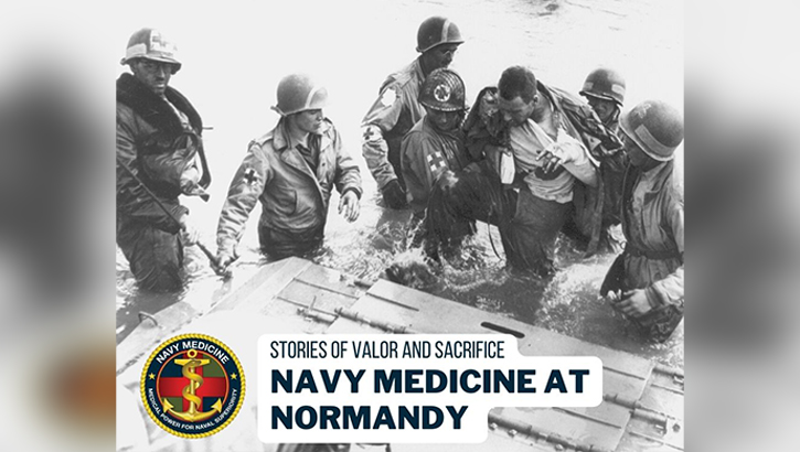 Navy medical personnel help evacuate wounded soldiers at Normandy, June 1944. (Photo Courtesy of the U.S. Navy Bureau of Medicine and Surgery)