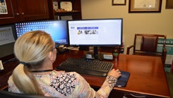 Elaine Sanchez explores the new MHS GENESIS Patient Portal at Brooke Army Medical Center, Joint Base San Antonio-Fort Sam Houston, Texas, Oct. 6, 2021. The San Antonio Market will transition to the new electronic health record system – known as MHS GENESIS – in January 2022.