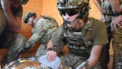 U.S. Air Force Airman 1st Class Caleb Strout, 17th Operational Medical Readiness Squadron flight medicine administrative technician, supplies oxygen into a training mannequin during a Medic Rodeo scenario at Melrose Air Force Range, New Mexico  on August 16, 2022. (Photo by U.S. Air Force Airman 1st Class Zachary Heimbuch