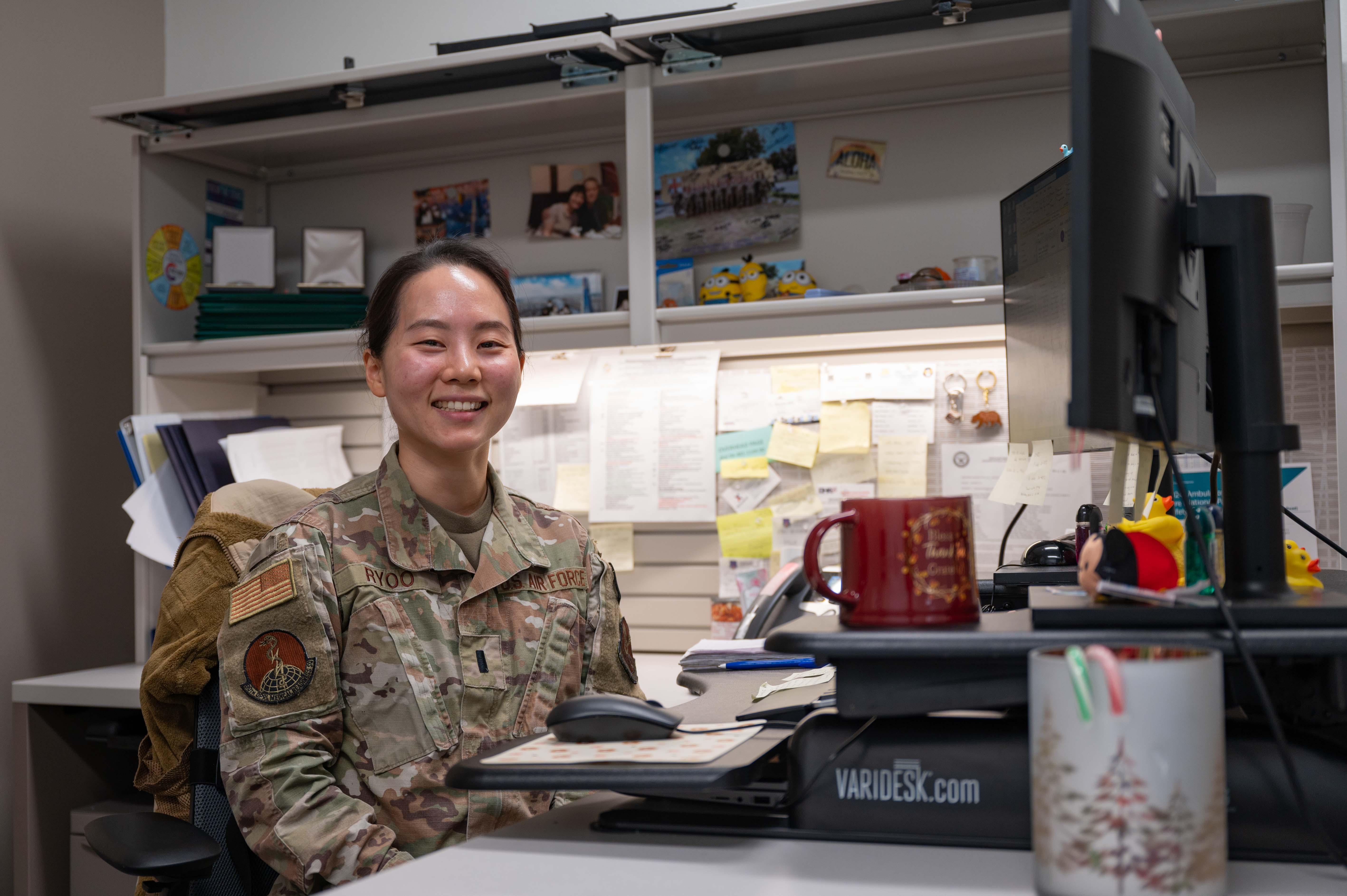 U.S. Air Force 1st Lt. Ha Eun Ryoo, 90th Operational Readiness Medical Squadron public health flight commander, poses for a photo in her office at Warren Air Force Base, Wyoming, Feb. 7, 2024. (Photo by U.S. Air Force Senior Airman Sarah Post)