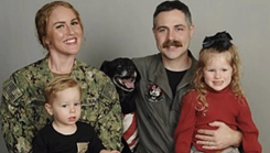 Post Anesthesia Care Unit Nurse Lt. Lindsey Breedlove and her husband, Ensign Adam Breedlove and their kids pose for family picture