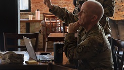 U.S. Army Col. Andy Nuce, commander of U.S. Army Medical Materiel Development Activity, speaks during a command strategic planning meeting in Frederick, Maryland, on Oct. 19, 2023. USAMMDA, the DOD’s premier developer of world-class military medical capabilities, develops, delivers, and fields critical drugs, vaccines, biologics, devices, and medical support equipment to protect and preserve the lives of warfighters across the globe. (Photo by Cameron E. Parks/U.S. Army) 