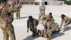 Military personnel in training drill