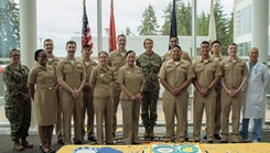 Navy Medical Service Corps officers assigned to Navy Medicine Readiness Training Command Bremerton post for photo