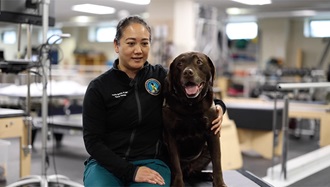 Link to Video: Jennifer Ignacio, a physical therapist at Walter Reed National Military Medical Center, speaks on the impacts of facility dogs at Walter Reed in the Military Advanced Training Center at Walter Reed in Bethesda, Maryland, June 28, 2023. Walter Reed's facility dogs initially undergo traditional service dog training with an accredited outside organization, and at Walter Reed they go through an additional training to become "facility dogs" to work in a clinical setting. (DOD video by Ricardo J. Reyes and Mass Communication Specialist 2nd Class Brett Walker)