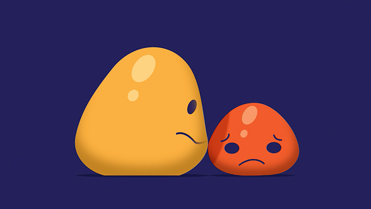 Two blobs of color comforting each other 